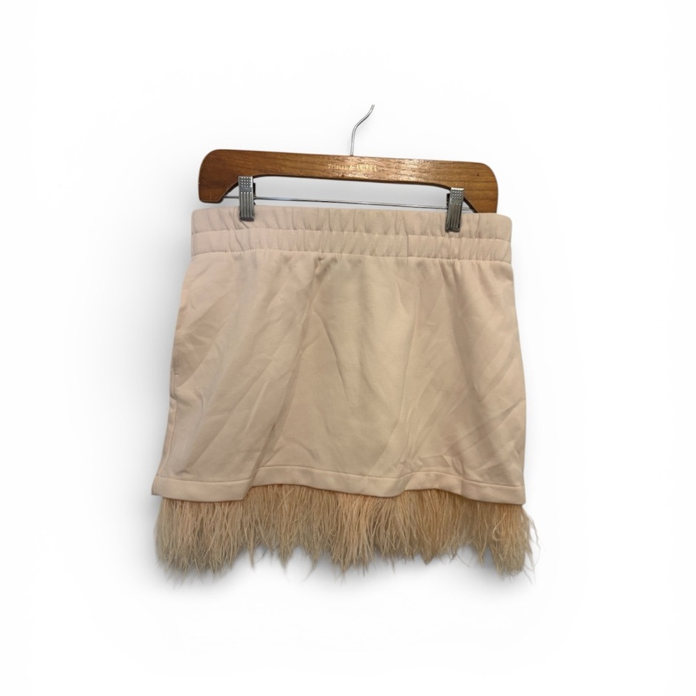 Elegant Cream Skirt with Feather Trim